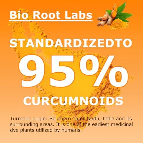 1PCSBio Root Labs Turmeric Curcumin Supplement, Turmeric Curcumin 1,000mg – 95% Curcuminoids with Black Pepper & Ginger,Fat Soluble Vitamin C,Enhanced Absorption,120 Capsules (1PCS)