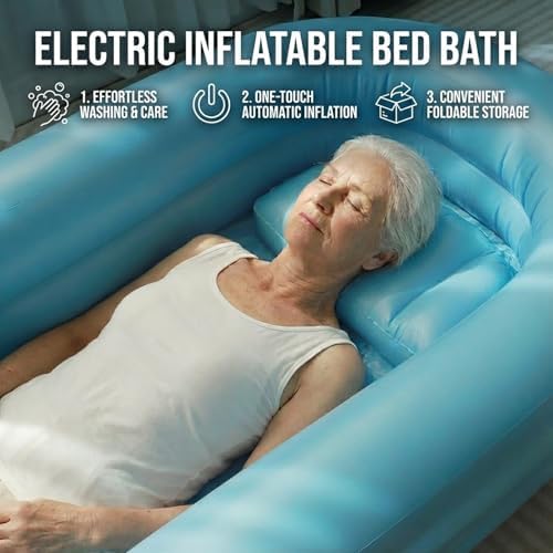 Medical Inflatable Bathtub for Elderly & Disabled, Portable Bedside Bath Tub with Electric Air Pump, Full-Body Wash Basin for Bedridden Patients, Easy-Clean Inflatable Shower Bath for Home Care