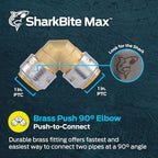 SharkBite Max 1 x 1 in PTC 90-Degree Elbow, Push-to-Connect Brass Plumbing Fitting, UR260A