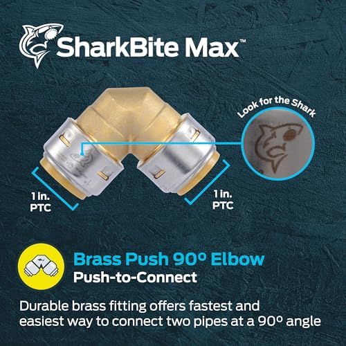 SharkBite Max 1 x 1 in PTC 90-Degree Elbow, Push-to-Connect Brass Plumbing Fitting, UR260A
