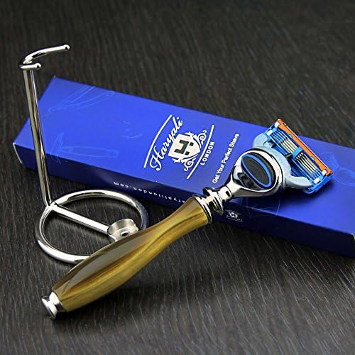 Haryali London 5 Edge Shaving Razor With Horn Replica Handle and Chrome Plated Stainless Steel Stand Perfect Set For Mens
