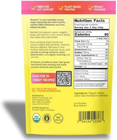 NOOCHA Organic Nutritional Yeast Flakes – Non-Fortified, Vegan Cheese Seasoning, Dairy-Free, Gluten-Free, High Protein Savory Sprinkle for Popcorn, Pasta & Veggies – 8 oz