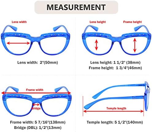 Eyekepper Reading Glasses for Women Rhinestone Readers Oversize Half-Moon Design Eyeglasses - Blue +2.25