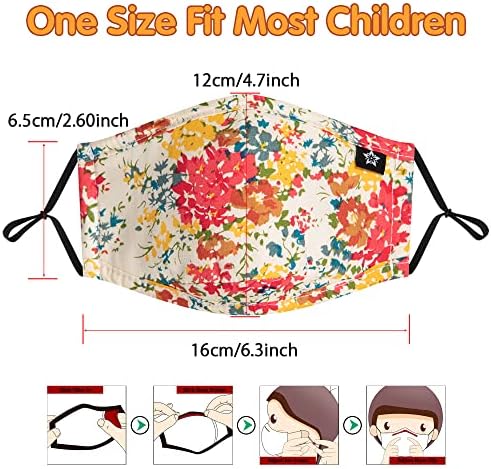5pcs Kids Cotton Face Covering Set Reusable Washable Cute Pattern 3 Layers Adjustable Dust Cover for Boys Girls