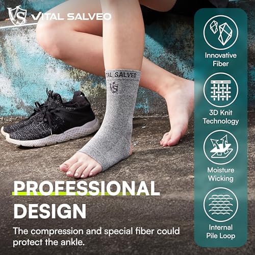 Vital Salveo Germanium & Carbon Open-Toe Ankle Compression Sleeve – Breathable Support for Yoga, Recovery, and Everyday Comfort for Women & Men (opening heel) (1PC)-Medium
