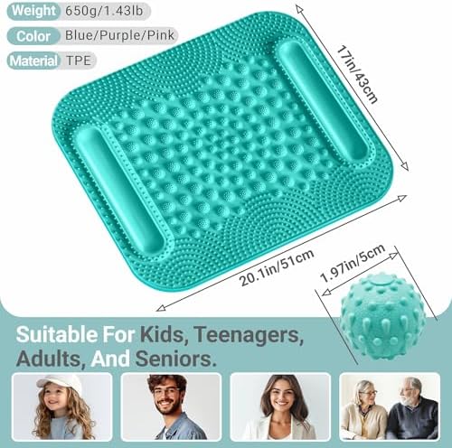 Foot Massage Mat with Two Massage Balls, 5-Zone Acupressure & Reflexology Mat for Various Stimulation, Portable Pressure Point Pad for Feet Relaxation, Pain, Fatigue Relief((Lake Blue)