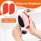 Bathtub Scrubber with Long Handle - Shower Scrub Brush with 8 Replacement Scouring Pads, Bathroom Cleaning Brush for Tub, Tile, Floor