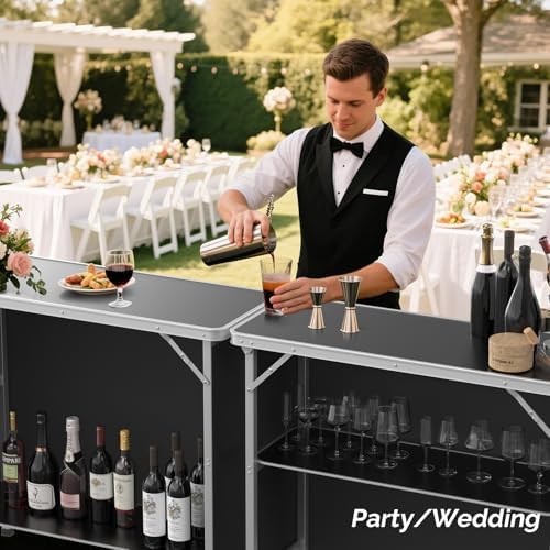 Bonnlo Folding Portable Bar Table, Mobile Bar Table for Events, Party, Camping, Picnic, Tradeshow, Indoor with Black Skirt 39 "L x 34" H