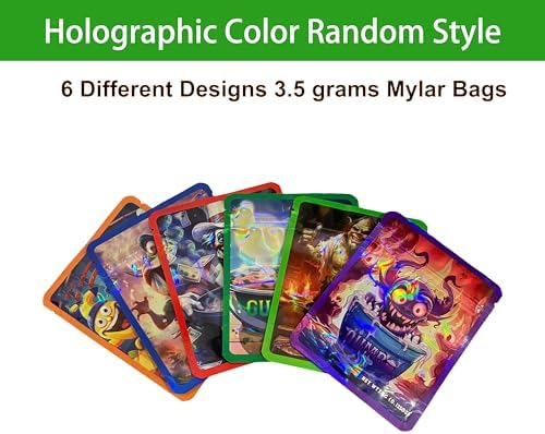 100 Packs Holographic 3.5g Mylar Candy Bags With Designs, Resealable 3.5 grams Baggies, 4x5 Inches Stand up Packaging Food Storage Bag