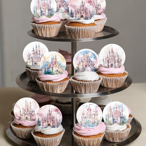 36PCS Edible Castle Cupcake Toppers Wafer Paper Queen Princess Cupcake Decor Edible Princess Dessert Picks for Castle Theme Birthday Baby Shower Party Decor