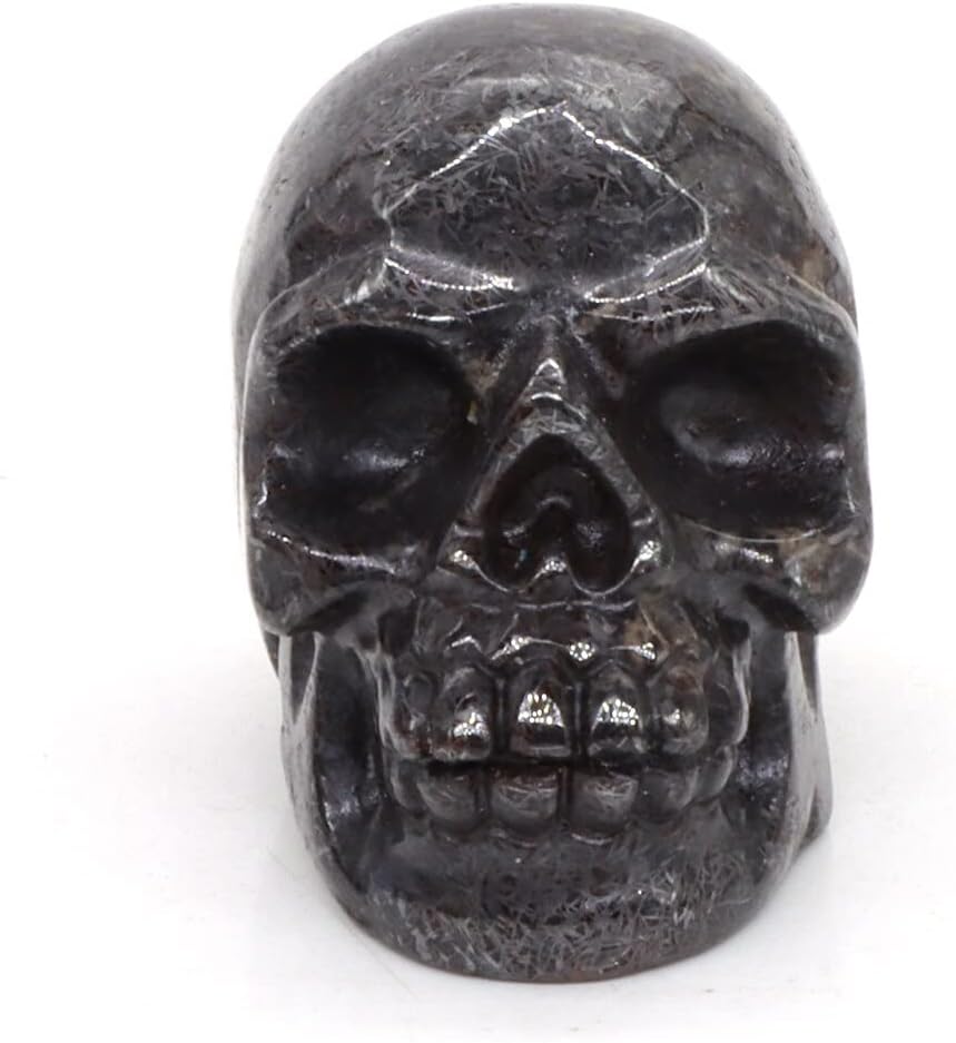 2" Skull Statues Black Meteorite Crystal Hand Carved Figurines Sculpture Reiki Healing Stone Home Decoration Gift