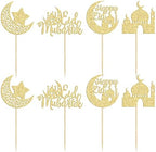 24 Pack Eid Mubarak Cupcake Toppers Gold Glitter Moon Star Happy Eid Cupcake Picks for Islamic Muslim Mubarak Festival Ramadam Kareem Party Cake Decorations Supplies