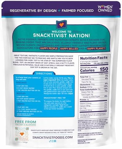 Snacktivist Ivory Teff Pancake & Waffle Mix, Gluten-Free, Vegan, non-GMO, Allergen-Friendly, 12 Ounce (Pack of 3)
