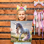 Customizable Unicorn Canvas Wall Art – Personalized Name Sign for Girls’ Room – Cute Majestic Unicorn with Pastel Flowers – Perfect Nursery Decor, Fairy Tale, Princess & Magical Theme Wall Art (14x14 inch)