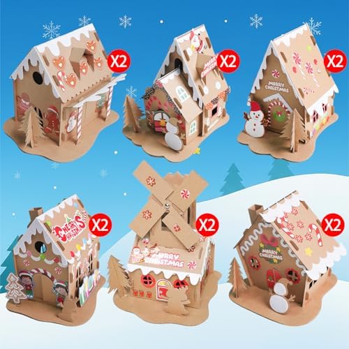 12pack Christmas Gingerbread House DIY Kit – Cardboard Houses for Kids & Adults, Holiday Party Game, Classroom Gift & Festive Home Decoration