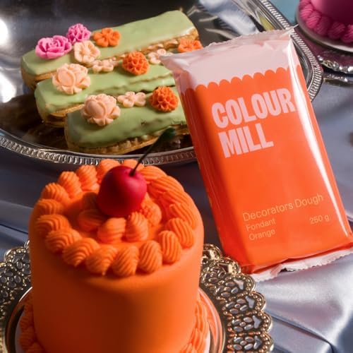 Colour Mill Decorators Dough Edible Cake Covering | Easy-to-Roll, Easy-to-Drape Fondant | Vanilla-Flavored Sugarpaste - 8.8 Ounce Orange