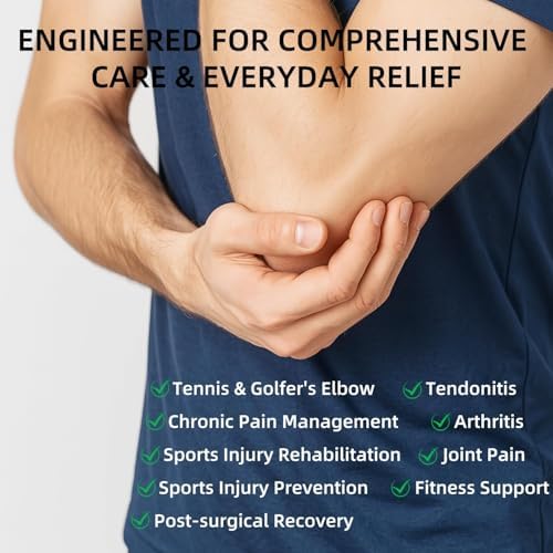 Fit Geno Elbow Brace for Tennis & Golfer's Elbow: Adjustable Elbow Strap for Tendonitis Pain Relief with Compression Pad - Support for Sports Men and Women - Forearm 10''-15.5'', 1 Pack, Black