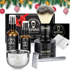 Shaving Kit for Men - The Ultimate Secret Santa Gift Set, Includes Safety Razor, Sandalwood Shaving Cream, Aftershave, Pre Shave Oil, Brush, Bowl & Apron Bib - Unique Gifts Set for Him Husband Dad