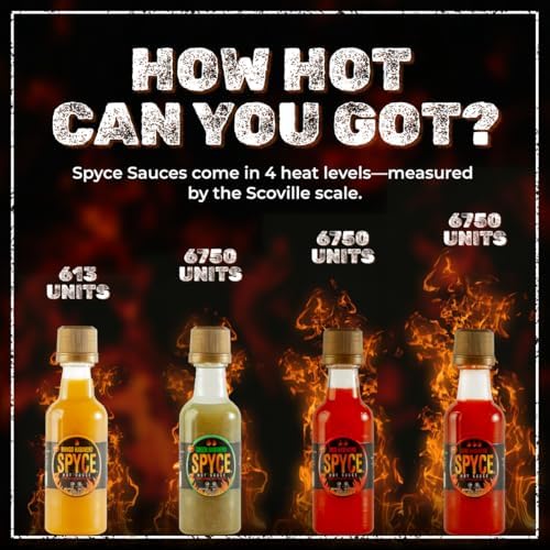 SPYCE Habanero Hot Sauce Gift Set Variety Pack, Vegan, Gluten Free, Low Sodium, Non GMO, No MSG, No Sugar, No Filler (4-2 Ounce Bottles)