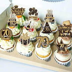 Rsstarxi 40 Pack Happy 70th Birthday Cupcake Toppers Cheers to 70 years Cupcake Picks 70th Birthday Decorations for Women Men 70th Anniversary Black and Gold Wedding Party Cake Decorations Supplies