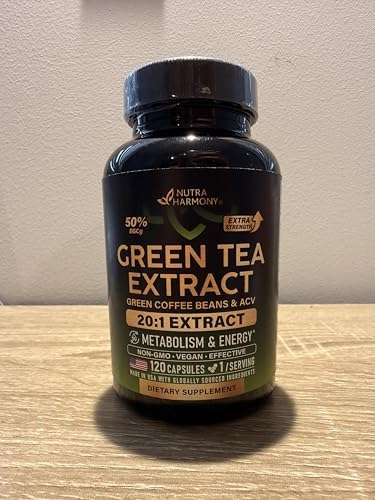 Green Tea Extract - 50% EGCG, Extra Strength 20:1 Extract - Natural Green Tea Supplement + Green Coffee Beans & Apple Cider Vinegar - Energy & Metabolism Support - for Men & Women - Vegan 120 Capsules