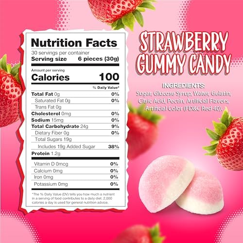Strawberry Gummy Candy | 2-Pound Bag | Pink Candy for Baby Shower Favors | Gender Reveal Party Favors | Puffy Gummies for Candy Buffets, Snacking & Gifting