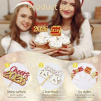 24 Pcs Happy New Year Cupcake Toppers Glitter 2026 Cupcake Picks Fireworks Hello 2026 Cake Decorations for Cheers to New Year Party Supplies (Red & Gold)