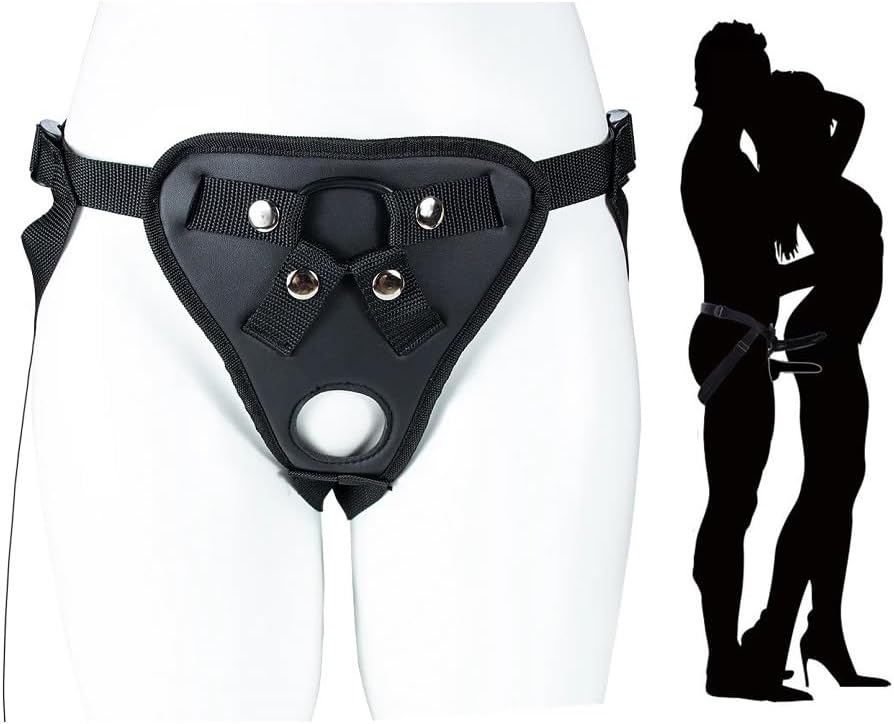 Double Penetration Strap On Harness Pants Adult Anal Sex Toy with Double Hole for Male Couples Adjustable Wearable Dildo Pants BDSM Sex Restraint with Two O Rings Universal for Different Penis Sizes