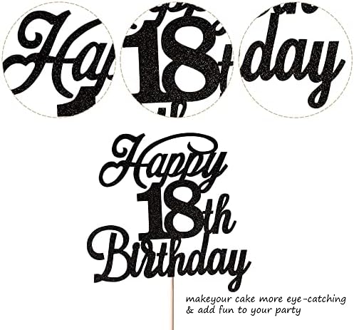 Rsstarxi 1 Pack Happy 18th Birthday Cake Topper Black Glitter 18 & Fabulous Cheers to 18 Years Old Birthday Cake Pick for Celebrating 18th Birthday Anniversary Party Cake Decorations Supplies