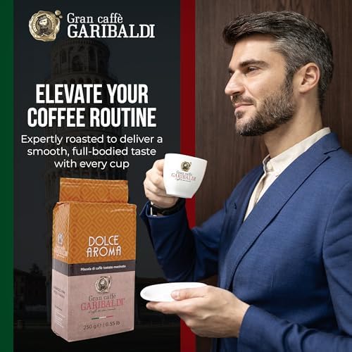 Gran Caffè Garibaldi Ground Espresso Coffee – Finely Ground for Espresso Machines & Cafe Brews – Premium Arabica Blend, Rich & Smooth Roast – Italian Roasted Coffee, 250g (Dolce Aroma)