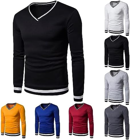 Mens Pullover V Neck Sweatshirt Fall Winter Slim Fit Sweat Shirts Casual Long Sleeve Knitted Jumper Ribbed Sweater