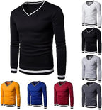 Mens Pullover V Neck Sweatshirt Fall Winter Slim Fit Sweat Shirts Casual Long Sleeve Knitted Jumper Ribbed Sweater