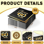 Cheers to 60 Years - 50PCS Black & Gold Foil Cocktail Napkins, 3-Ply Disposable Paper 5x5 Inches 60th Birthday Napkins Decorations, Wedding, Anniversary, Party Men & Women