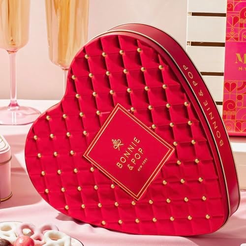 Chocolate Gift Basket | Heart Shaped Gift Present for Her, Him, Mom, Wife, Spouse, Romance with Assorted Milk Chocolate Truffles | Bonnie and Pop
