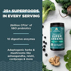 Ancient Nutrition Super Greens Powder, Organic Superfood Powder with Probiotics Made with Spirulina, Chlorella, Matcha, and Digestive Enzymes, 25 Servings, 7.05oz