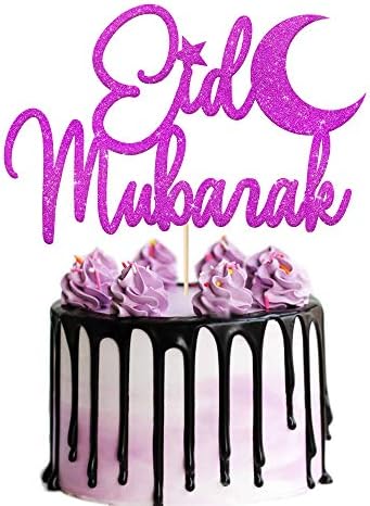 Eid Mubarak Cake Topper | Ramadan Muslim Hajj Mubarak Cake Decoration | Multicolour Glitter Muslim Islam Ramadan Kareem Party Decoration(Purple)