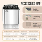 Sauna Heater, 9KW 220V Electric Sauna Stove, Steam Bath Sauna Heater with External Digital Controller, for Cubic Feet, Home Hotel Spa Shower,All stainless steel body (split machine)