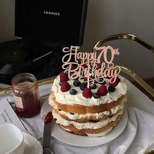 Rsstarxi 1 Pack Happy 70th Birthday Cake Topper Glitter Cheers to 70 Years Old Cake Pick 70th Birthday Party Decorations for Men Women 70th Anniversary Cake Decors Supplies Rose Gold