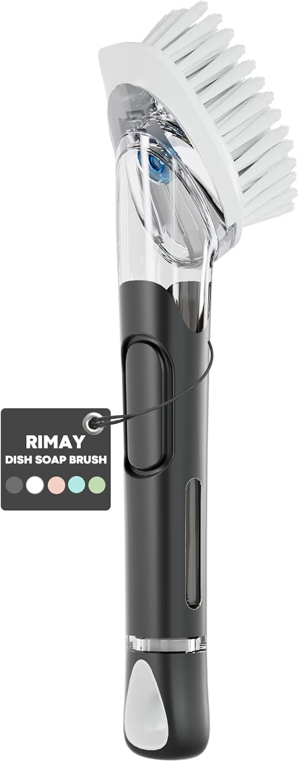 RIMAY Soap Dispensing Dish Brush, Dish Scrubber with Soap Dispenser, Dish Soap Brush, Dish Wand with Soap Dispenser Kitchen Brush for Dishes, Pans, Sink, Pots