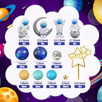 Space Cake Toppers Outer Space Cake Decorations with Balls Stars Astronauts Figurines Planets for Outer Space Theme Birthday