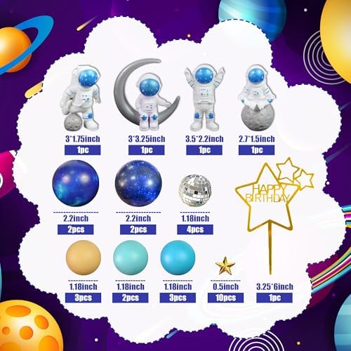 Space Cake Toppers Outer Space Cake Decorations with Balls Stars Astronauts Figurines Planets for Outer Space Theme Birthday