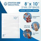 Spartan Industrial - 8" X 10" (100 Count) 2 Mil Clear Reclosable Zip Plastic Poly Bags with Resealable Lock Seal Zipper
