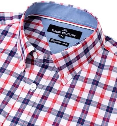 Alimens & Gentle Men's Plaid Button Down Shirts Cotton Long Sleeve Dress Shirts Regular Fit Gingham Shirts
