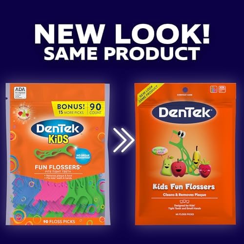 DenTek Fun Flossers – Kids Floss Picks with Wild Fruit Flavor, 90 Count