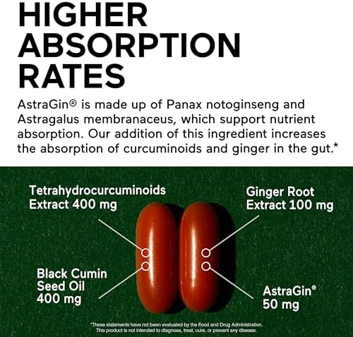 SMARTERNUTRITION Curcumin Softgels - Vegan High Absorption 400 mg Turmeric Supplement + Black Seed Oil & Ginger - 95% Tetrahydrocurcuminoids Non-GMO, USA Manufactured - 60 Ct[30 Servings]