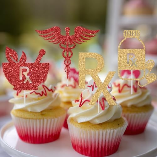 Pharmacist Themed Cupcake Toppers, Rx Cupcake Toppers, Congrats Pharmacist, Medical Pharmacy School Graduation Party Decorations 20pcs