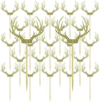 Saktopdeco 20 Counts Gold Deer Antler Cake Topper Glitter Paper Christmas Reindeer Cupcake Toppers Picks for Themed Party Decor Supplies
