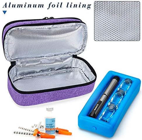 LUXJA 2 Layers Insulin Case with an Ice Pack - Holds 6 Vials (10ml) or 2 Insulin Pens, Diabetic Bag with Supplies Storage Pockets, Purple