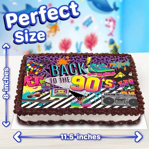 8.3 x 11.7 Inch Edible Square Cake Toppers – Back to 90s Themed Birthday Party Collection of Edible Cake Decorations