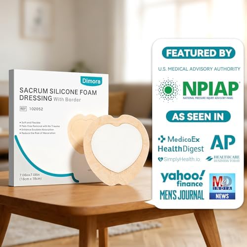 Dimora 10 Pack Wound Dressing Sacrum Foam Bandages Silicone Adhesive Border 7"x7" Waterproof Sacral Pads Absorbent Breathable Bed Sore Pressure Dressing